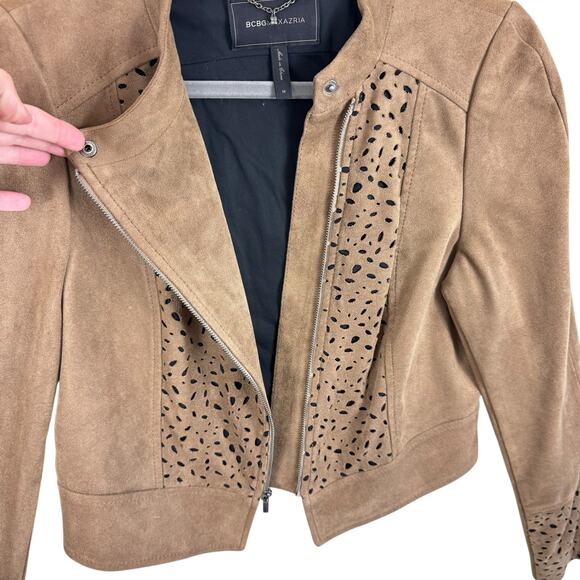BCBG Max Azria Skyler Faux Suede Laser Cut Asymmetrical Full Zip Jacket Size M - Picture 4 of 8